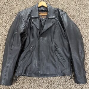 Leather Motorcycle Biker Jacket Mens 44 Heavy Black Moto Antelope Creek Racer